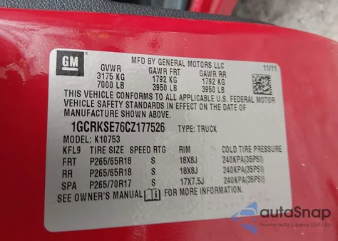 2012 Chevrolet Silverado 1500 Lt z USA, uszkodzony, nr VIN 1GCRKSE76CZ177526